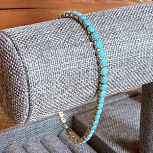 Waterproof Turquoise Colored CZ 18K Gold Stainless Steel Tennis Bracelet